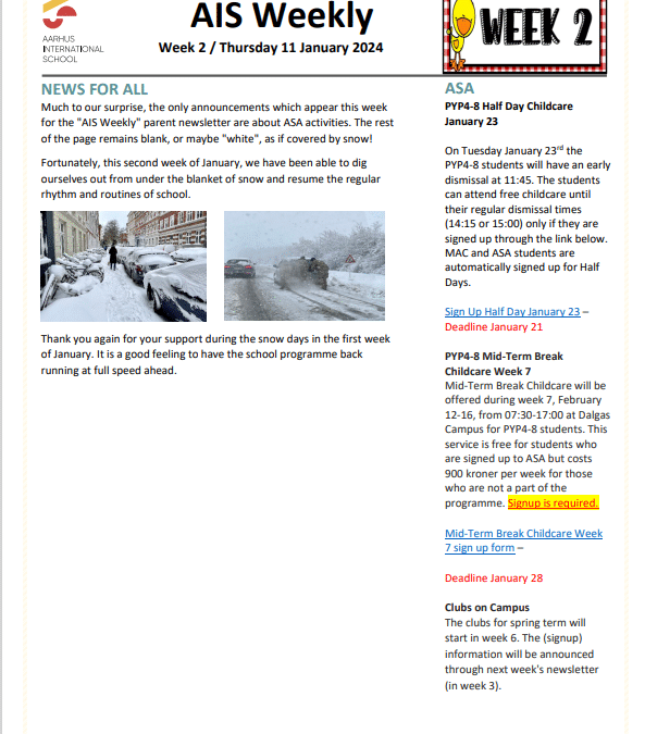 AIS Newsletter Week 2