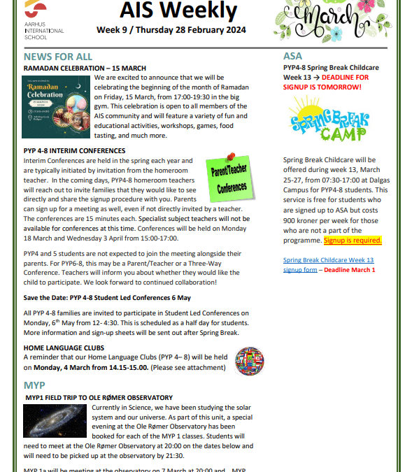 AIS Newsletter Week 9