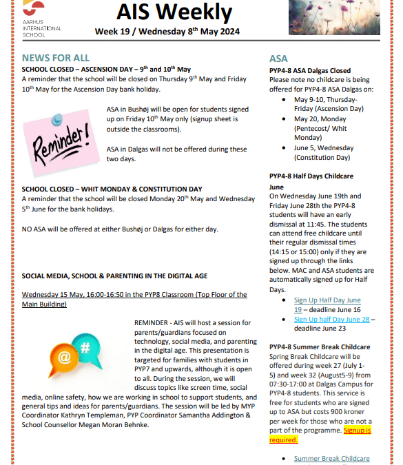 AIS Newsletter Week 19