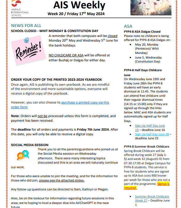 AIS Newsletter Week 20