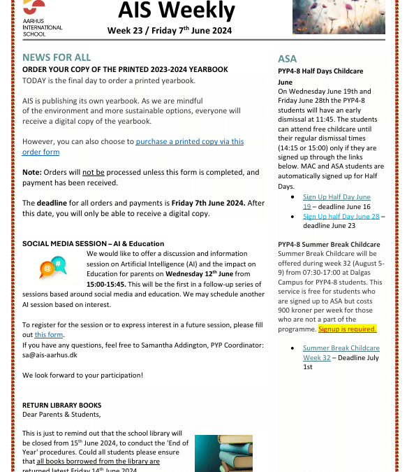 AIS Newsletter Week 23