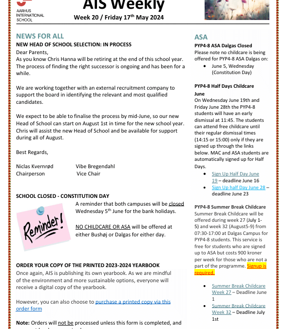 AIS Newsletter Week 21